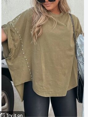 Olive Green Studded High Low Tee